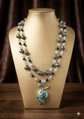 Dual-Strand Abalone Shell and Opalite Bead Necklace with Oval Abalone Pendant