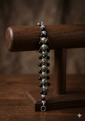 Checkerboard Abalone and Black Bead Double Strand Bracelet