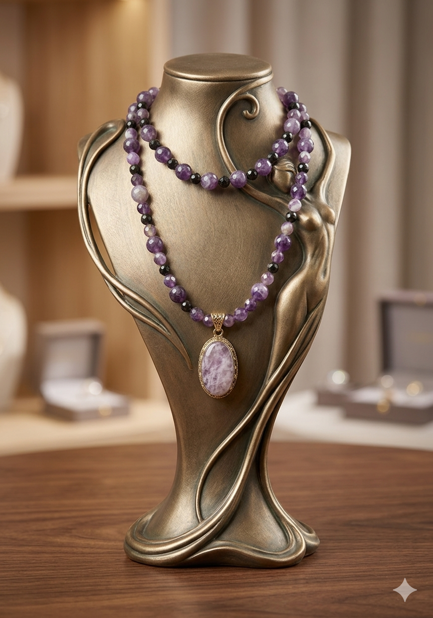 Gilded Serenity Amethyst Pendant Necklace