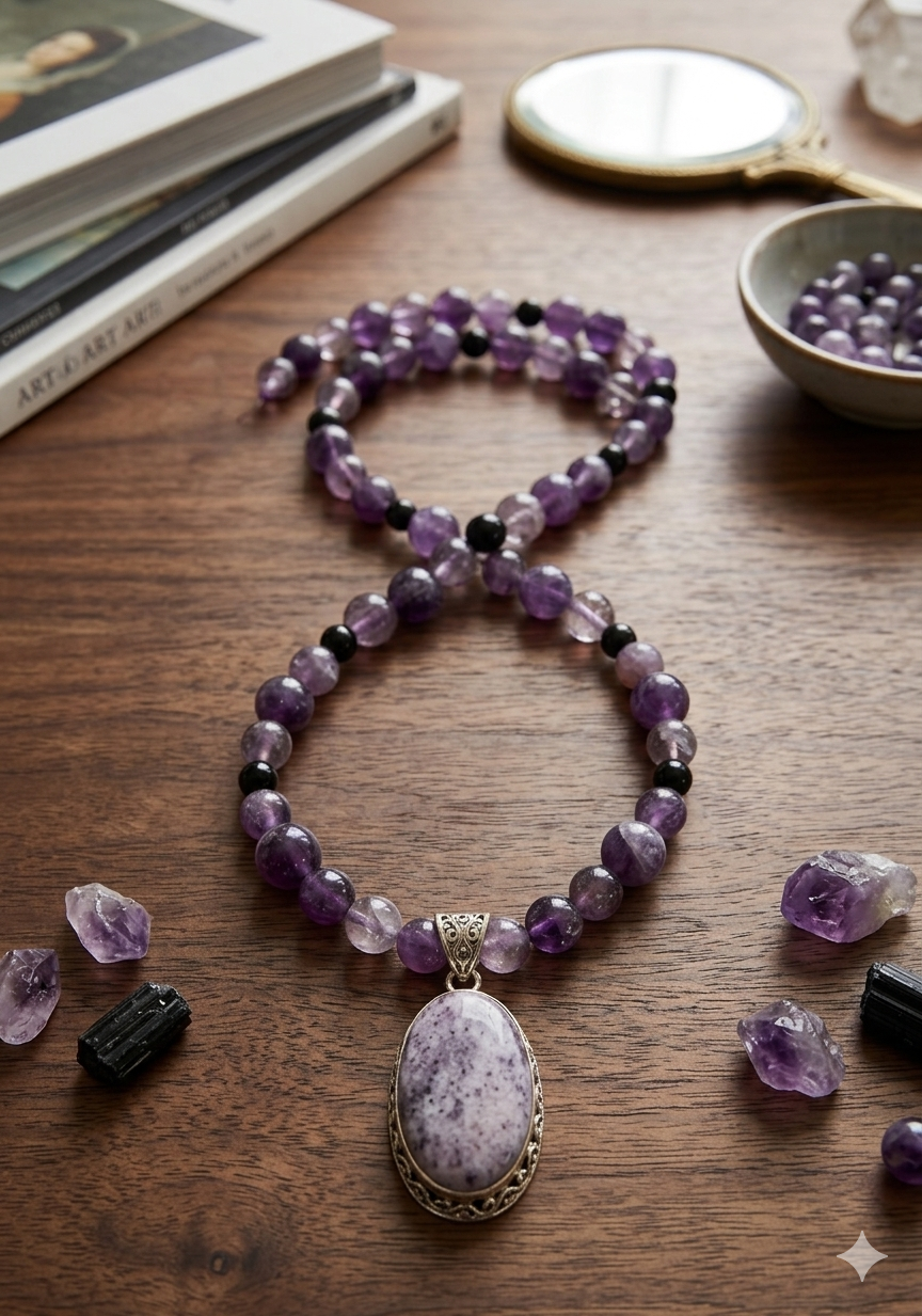 Gilded Serenity Amethyst Pendant Necklace